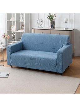 House of Quirk - Blue Two Seater Sofa Cover Woven Pattern Anti Spill Resistant & Washable