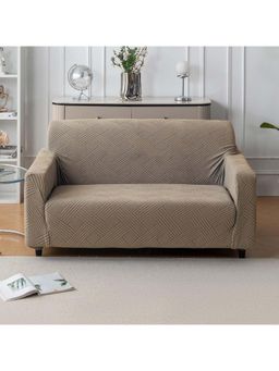 House of Quirk - Khaki Two Seater Sofa Cover Woven Pattern Anti Spill Resistant & Washable