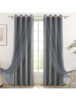 Story@Home - 242 Cm (8 Ft) Shower Polyester, Silk Blackout Solid Curtains (Pack Of 2)