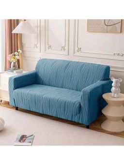 House of Quirk - Light Blue Four Seater Sofa Cover Premium Jacquard Fabric Soft Stretchable Couch