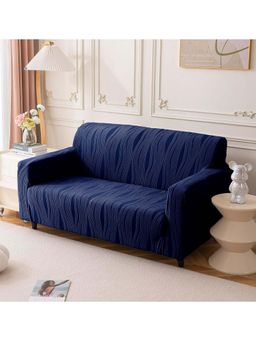 House of Quirk - Navy Blue Four Seater Sofa Cover Jacquard Waterproof For Couch Flexible Stretch Sofa