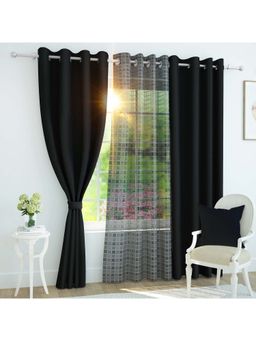 Story@Home - (9 Ft) Long Door Polyester, Silk Blackout Solid Curtains (Pack Of 3) (Black & Grey)