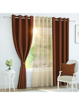 Story@Home - (9 Ft) Long Door Polyester, Silk Blackout Solid Curtains (Pack Of 3) (Brown & Beige)