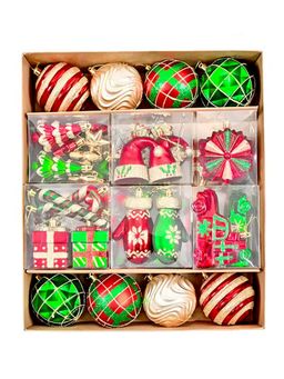 Little Surprise Box - 78Pcs Green & Red Mittens Themed Christmas Tree Balls & Xmas Decoration Set