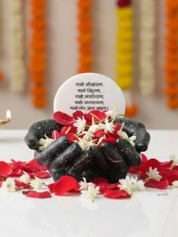 Homearte - Marble Namokar Mantra With Black Hands Base