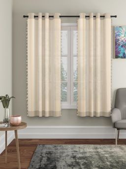 HOSTA HOMES - 4 X 5 Feet Beige Window Size Pom-Pom Curtain (Pack Of 2)