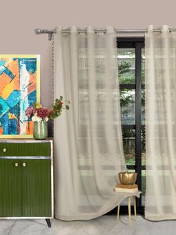 HOSTA HOMES - 4 X 9 Feet Brown Long Door Size Pom-Pom Curtain (Pack Of 1)