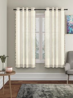 HOSTA HOMES - 4 X 5 Feet Cream Window Size Pom-Pom Curtain (Pack Of 1)