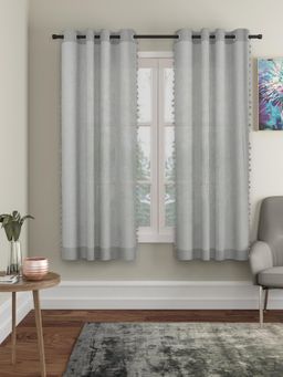 HOSTA HOMES - 4 X 5 Feet Grey Window Size Pom-Pom Curtain (Pack Of 2)