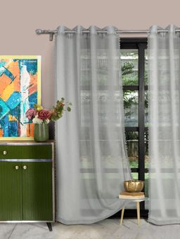 HOSTA HOMES - 4 X 9 Feet Grey Long Door Size Pom-Pom Curtain (Pack Of 1)