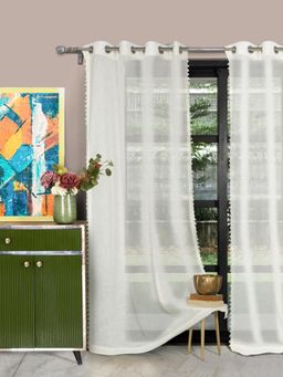 HOSTA HOMES - 4 X 7 Feet White Door Size Pom-Pom Curtain (Pack Of 1)