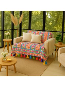 THROW PILLOW - Sunburst Printed With Multicolour Tassel Sofa Cover