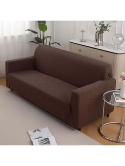 House of Quirk - Brown Single Sofa Cover Premium Jacquard Fabric Soft Stretchable Couch