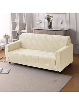 House of Quirk - Beige Single Sofa Cover Premium Jacquard Fabric Soft Stretchable Couch
