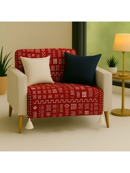 THROW PILLOW - Maroon Tribal With White Corner Tassel Sofa Cover