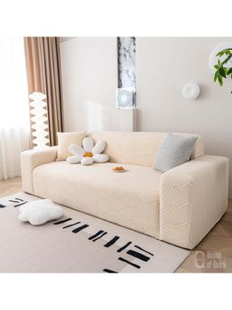 House of Quirk - Beige Triple Sofa Cover Premium Jacquard Fabric Soft Stretchable Couch