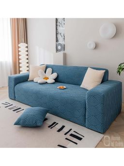 House of Quirk - Blue Triple Sofa Cover Premium Jacquard Fabric Soft Stretchable Couch