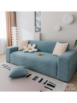 House of Quirk - Light Blue Triple Sofa Cover Premium Jacquard Fabric Soft Stretchable Couch