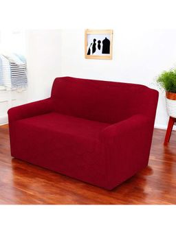 House of Quirk - Maroon Triple Sofa Cover Premium Jacquard Fabric Soft Stretchable Couch