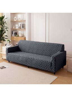 House of Quirk - Charcoal Triple Sofa Cover Premium Jacquard Fabric Soft Stretchable Couch