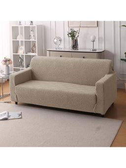 House of Quirk - Khaki Triple Sofa Cover Premium Jacquard Fabric Soft Stretchable Couch