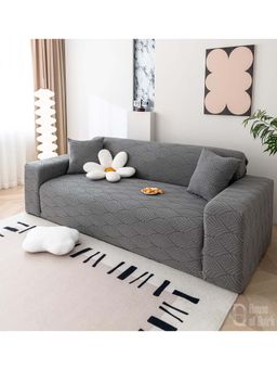 House of Quirk - Charcoal Triple Sofa Cover Premium Jacquard Fabric Soft Stretchable Couch