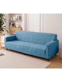 House of Quirk - Blue Triple Sofa Cover Premium Jacquard Fabric Soft Stretchable Couch