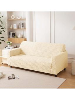 House of Quirk - Cream Triple Sofa Cover Premium Jacquard Fabric Soft Stretchable Couch