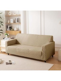 House of Quirk - Khaki Triple Sofa Cover Premium Jacquard Fabric Soft Stretchable Couch