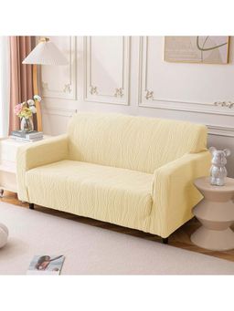 House of Quirk - Cream Triple Sofa Cover Premium Jacquard Fabric Soft Stretchable Couch