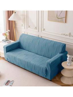 House of Quirk - Light Blue Triple Sofa Cover Premium Jacquard Fabric Soft Stretchable Couch