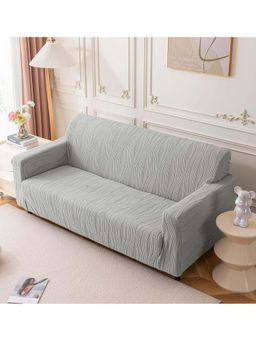 House of Quirk - Light Grey Triple Sofa Cover Premium Jacquard Fabric Soft Stretchable Couch