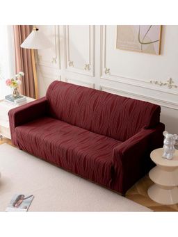 House of Quirk - Maroon Triple Sofa Cover Premium Jacquard Fabric Soft Stretchable Couch