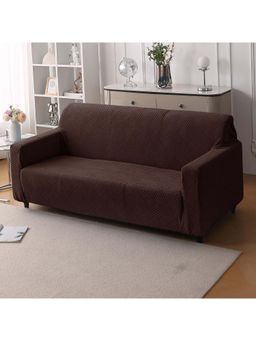 House of Quirk - Brown Triple Sofa Cover Premium Jacquard Fabric Soft Stretchable Couch