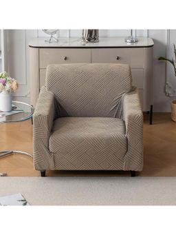 House of Quirk - Khaki Triple Sofa Cover Premium Jacquard Fabric Soft Stretchable Couch