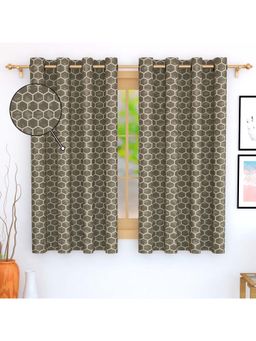 Story@Home - 152 Cm (5 Ft) Window Jacquard Room Darkening Geometric Curtains (Pack Of 2)