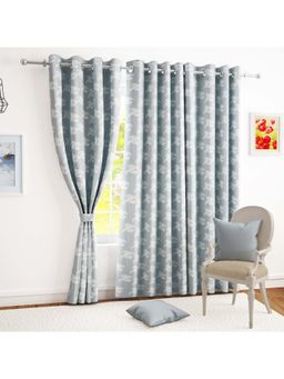 Story@Home - 152 Cm (5 Ft) Window Jacquard Room Darkening Floral Curtains (Pack Of 2)