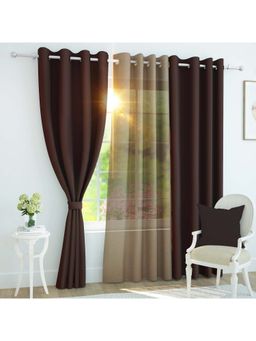 Story@Home - (5 Ft) Window Polyester, Silk Blackout Solid Curtains (Pack Of 3) (Dark Brown & Camel)