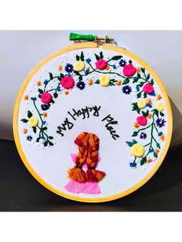 TheYUGO - White My Happy Place Hand Embroidered Decorative Wall Plate