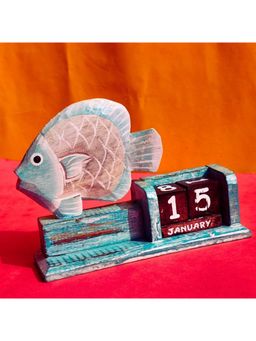 TheYUGO - Multi-Color Table Top Piscean Adjustable Date Wooden Calendar Sculpture