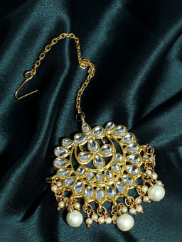 Karatcart - Traditional Gold Plated Pearl Beads Kundan Maang Tikka