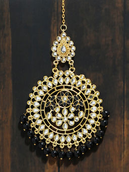 Karatcart - Traditional Large Gold Plated Black Beads Kundan Maang Tikka