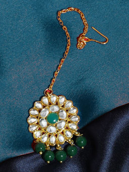 Karatcart - Traditional Gold Plated Green Beads Kundan Maang Tikka