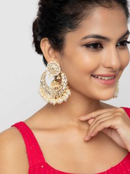 Indya - Gold White Floral Top Chandbali Earrings