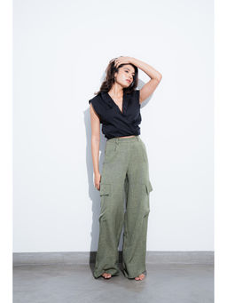 COLOR CAPITAL - Olive Wide Leg Cargo Trouser