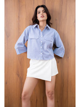 COLOR CAPITAL - Blue Boxy Striped Shirt