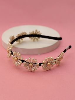 Choko - Kids Pearl Florets Hairband-Orange, Off White