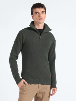Flying Machine - Olive Green High Neck Pull On Sweater