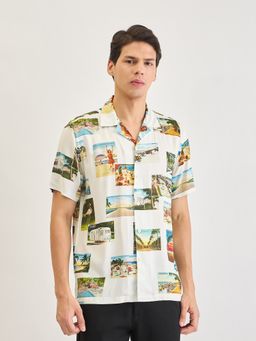 LINDBERGH - Mens White Novelty Resort Collar Relaxed Fit Shirt