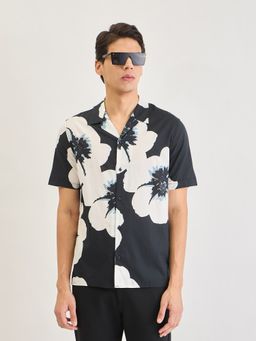Antony Morato - Mens Black Floral Resort Collar Straight Fit Shirt